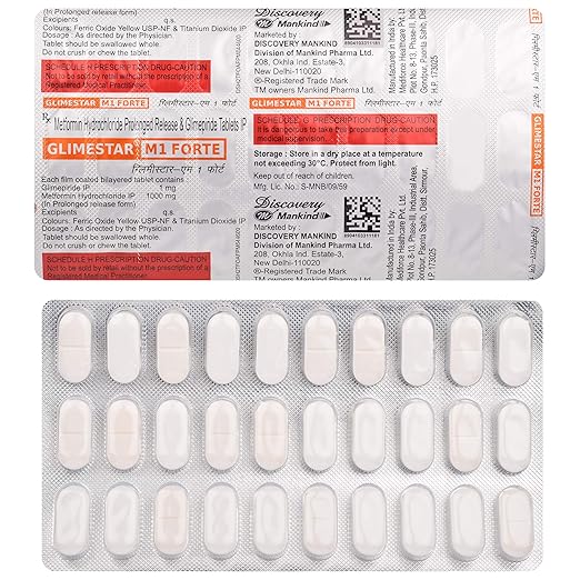 Glimestar-M1 Forte Tablets β Glimepiride + Metformin SR 1mg + 500mg SR view 2