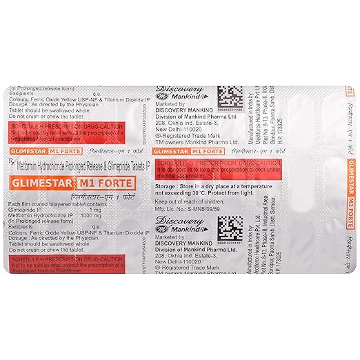 Glimestar-M1 Forte Tablets β Glimepiride + Metformin SR 1mg + 500mg SR view 3