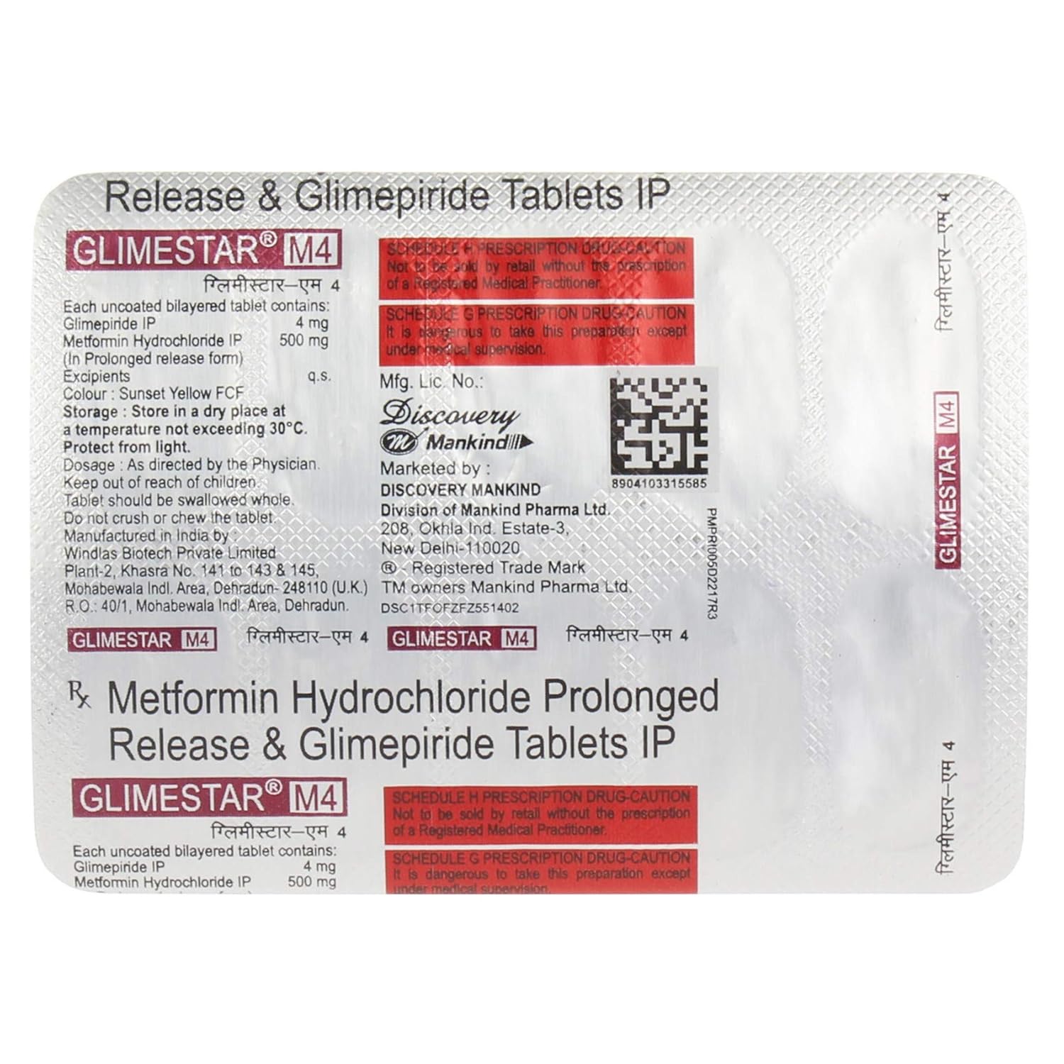 Metformin Hydrochloride IP 500 mg Glimestar M β Metformin 500mg view 2